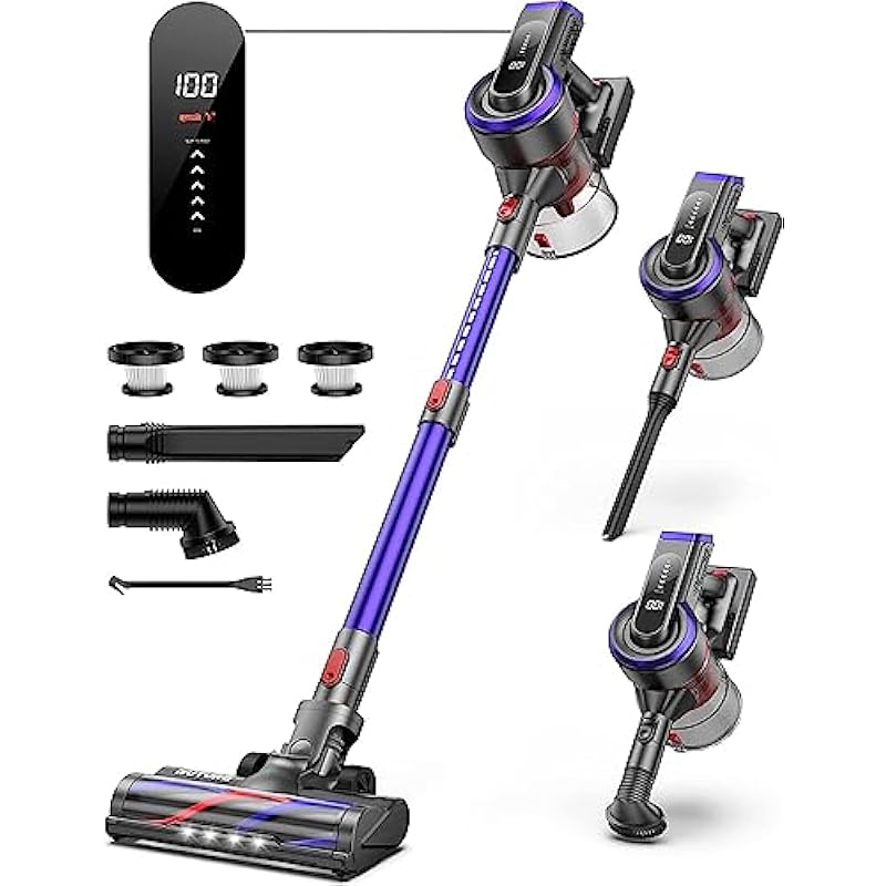 BuTure Cordless Vacuum Cleaner, 450W 38Kpa Powerful Stick Vacuum with 55min Detachable Battery, Vacuum Cleaners with Touch Display, Handheld Vacuums for Hardwood Floor Carpet Pet Hair