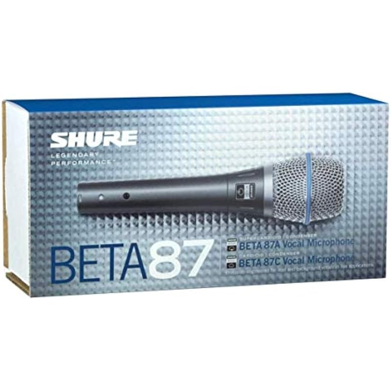 Shure BETA 87A Studio Grade Vocal Microphone with Built-in Pop Filter – Single Element Supercardioid Condenser Mic with A25D Mic Clip and Storage Bag, Ideal for Studio Recording and Live Performances