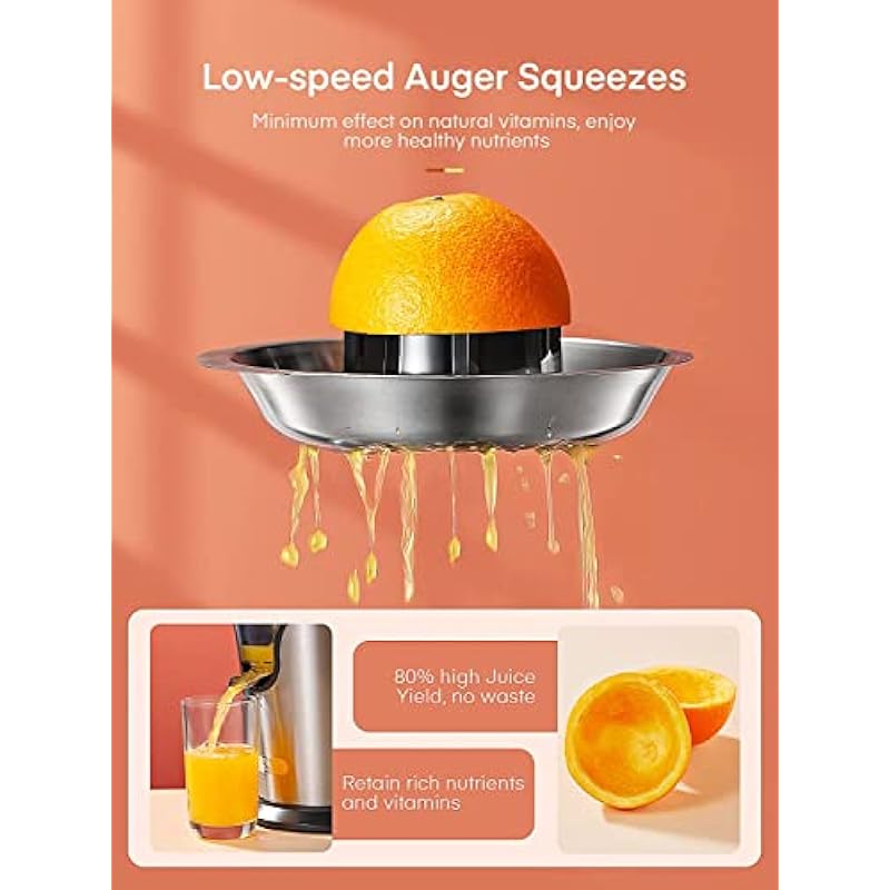 FOHERE Electric Citrus Juicer, Orange Juicer Machine with 2 Size Cones and Humanized Handle, Compact Stainless Steel Citrus Press Juicer Squeezer for Orange Lemon Grapefruit Lime