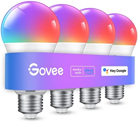 Govee Smart Light Bulbs, WiFi Bluetooth Color Changing Light Bulbs, Music Sync, 54 Dynamic Scenes, 16 Million DIY Colors RGB Light Bulbs, Work with Alexa, Google Assistant & Govee Home App, 4 Pack