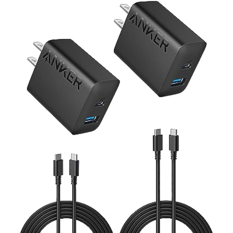 iPhone 15 Charger, Anker USB C Charger, 2-Pack 20W Dual Port USB Fast Wall Charger, USB C Charger Block for iPhone 15/15 Pro/15 Pro Max/iPad Pro/AirPods and More (2-Pack 5 ft USB-C Cable Included)