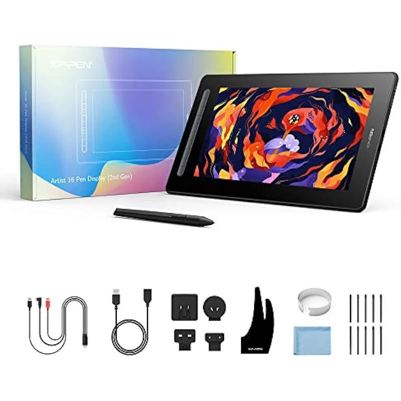 Drawing Tablet with Screen – XPPen Artist16 2nd 15.6 Inch FHD Drawing Monitor Pen Display Graphic Monitor (16/X3 Pen, Black)