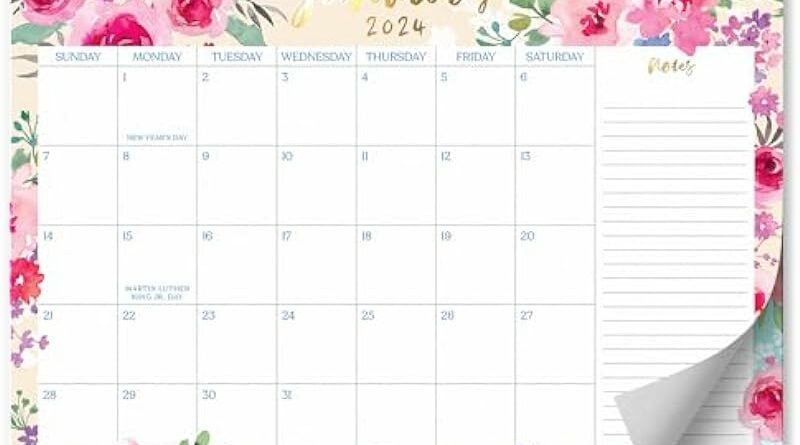 S&O Watercolor Floral Large 2024 Desk Calendar Runs from Now to Dec 2024 - Tear-Away Table Calendar 2024 - Desktop Calendar 2024 - Academic Desk Calendar 2024 - Desk Calendar Large - 12x17in