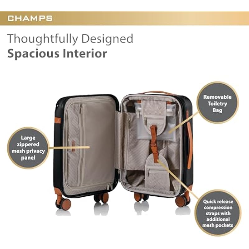 CHAMPS – ‘Vintage Collection’ – 2-Piece HARDSIDE Spinner Luggage Set (Black)