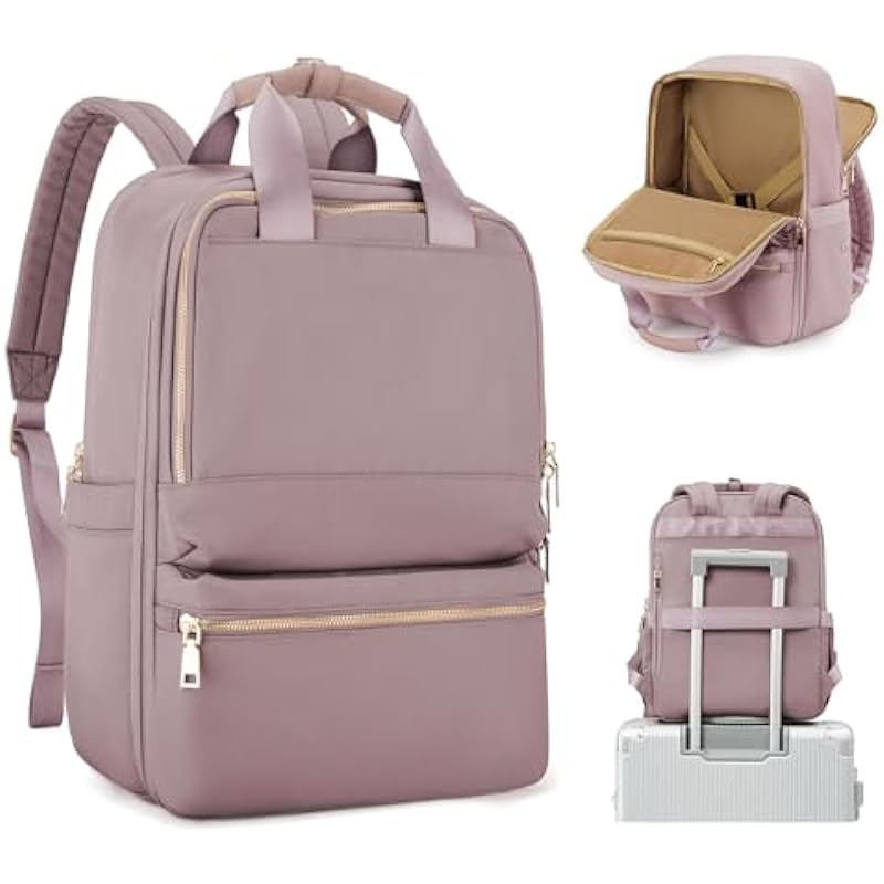 Cabin Bags for Travel, Carry on Travel Backpack for Women Airplane Approved Hand Luggage Backpack Water Resistant Personal Item Travel Bag Travel Essentials Work Laptop Backpack Pink Purple