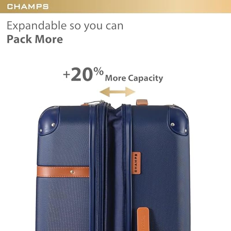 CHAMPS – ‘Vintage Collection’ – 2 Piece HARDSIDE Spinner Luggage Set (Navy)