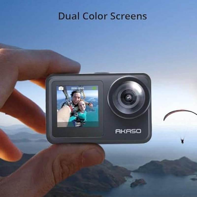 AKASO Brave 7 LE Dual Display 4K 30FPS 20MP WiFi Action Camera with Touch Screen Vlog Camera EIS 2.0 Remote Control 131 Feet Underwater Camera with 2X 1350mAh Batteries