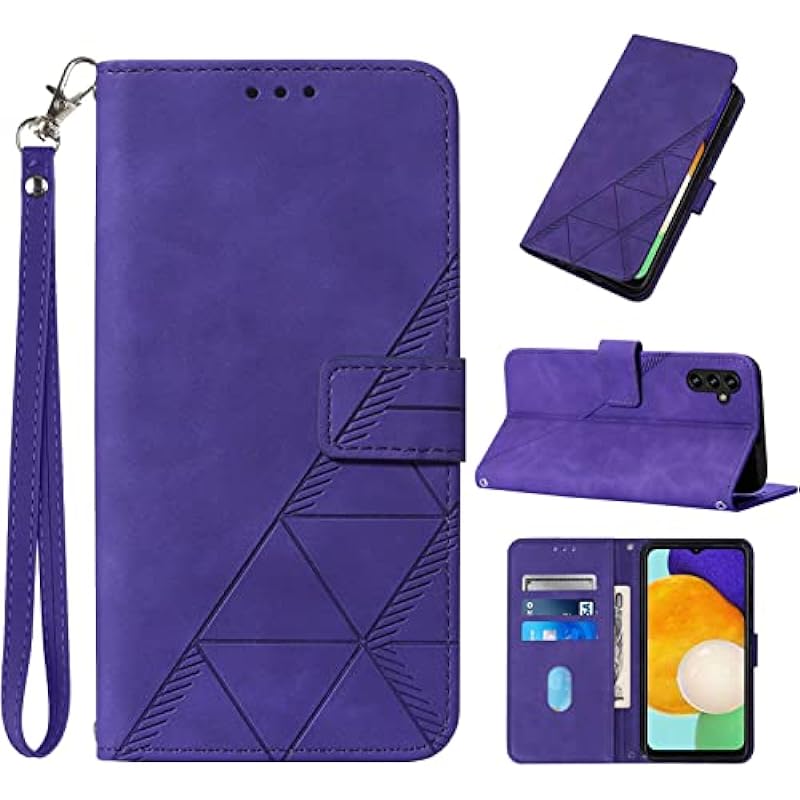 A14 5G Case Wallet,for Samsung A14 Case,[Kickstand][Wrist Strap][Card Holder Slots] TPU Interior Protective for Galaxy A14 5G Case,Leather Folio Flip Cover for Samsung Galaxy A14 5G (Purple)