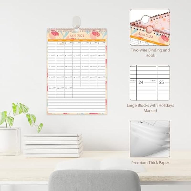 2024 Calendar, Large Monthly Wall Planner 2024-25, 12″ x 17″ with Plastic Cover, Planner Stickers and Canada Holidays, Big Desk Calendar Planner for Home School Office, Perfect for Planning and Organizing