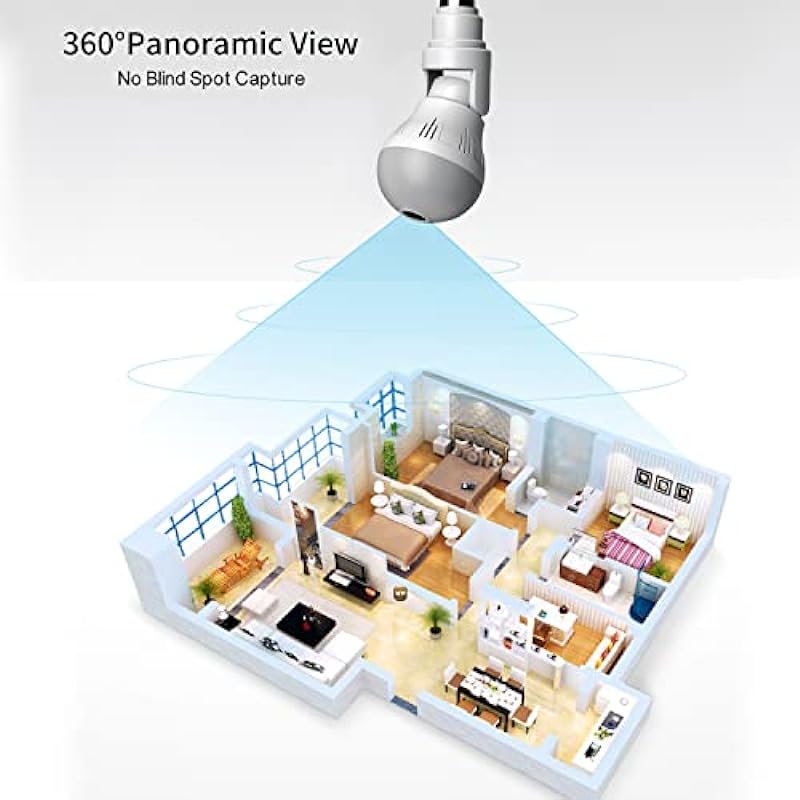 WiFi Bulb Security Camera 1080P HD – Wireless 360 Degree Panoramic IP Camera Light – 2MP LED Light Camera Lamp – Floodlight and Infrared Night Vision, Motion Detection, Alarm Events for Home Surveillance