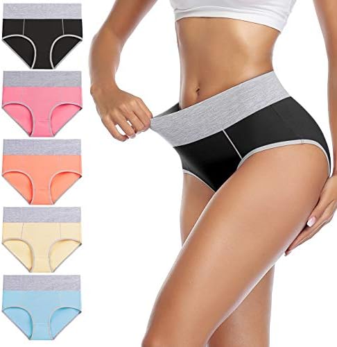 wirarpa Women’s Cotton Underwear High Waist Briefs Ladies Soft Comfortable Panties 5 Pack (Regular & Plus Size)