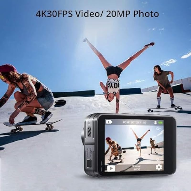 AKASO Brave 7 LE Dual Display 4K 30FPS 20MP WiFi Action Camera with Touch Screen Vlog Camera EIS 2.0 Remote Control 131 Feet Underwater Camera with 2X 1350mAh Batteries