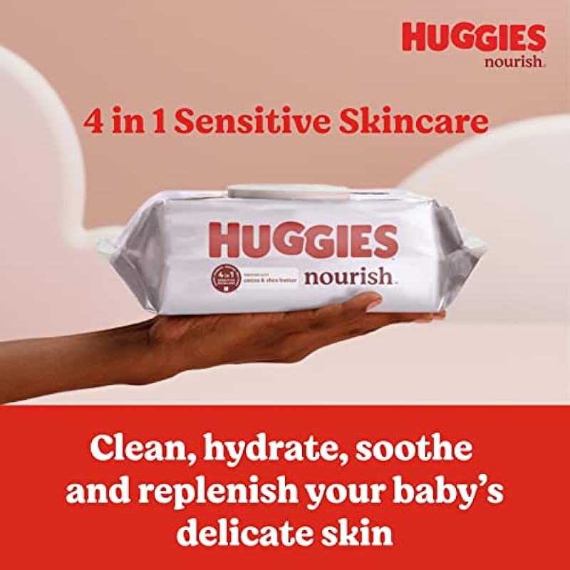 Huggies Nourish Scented Baby Wipes, 2 Push Button Packs (112 Wipes Total)