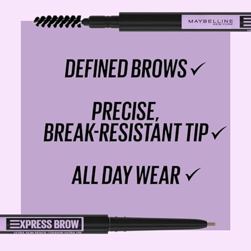 Maybelline New York Brow Ultra Slim Defining Eyebrow Makeup Mechanical Pencil With 1.55 MM Tip & Blending Spoolie For Precisely Defined Eyebrows, Medium Brown, 0.003 oz.