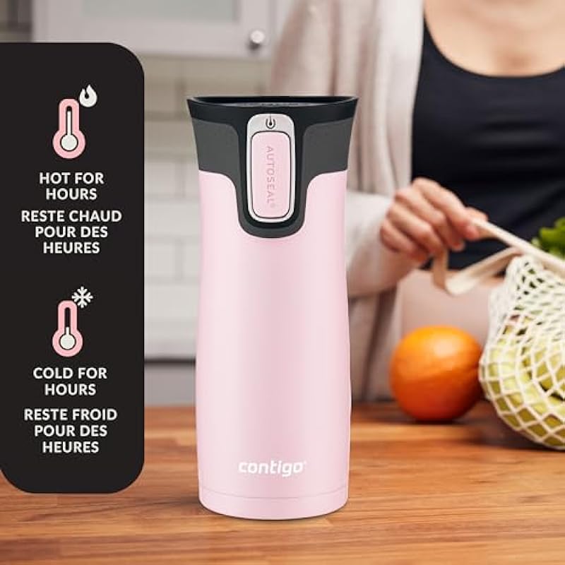 Contigo West Loop 2.0 Stainless Steel Travel Mug with Leak-Proof Lid, Vacuum-Insulated Mug for Coffee and Tea, Millenial Pink, 16 oz (591 mL)