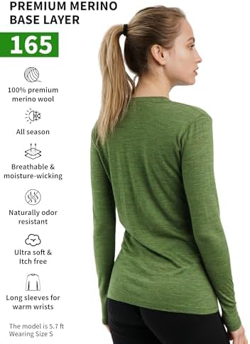 Merino.tech Merino Wool Base Layer Women 100% Merino Wool Light, Mid, Heavyweight Long Sleeve Thermal Shirts + Wool Socks