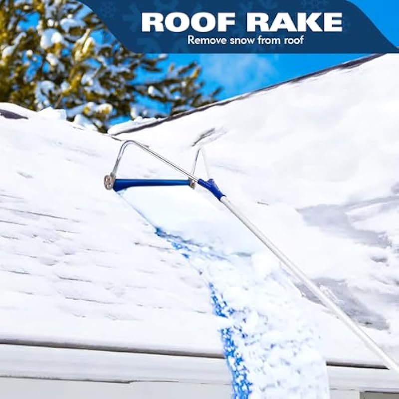 Goture Scratch Free 21ft Snow Roof Rake with Wheels & 420D Oxford Slide, Adjustable Aluminum Telescopic Snow Rake for Roof, Lightweight Roof Snow Removal Tool with Anti-Skid Handle for Pitched Roof