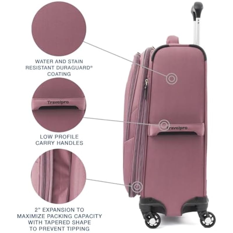 Travelpro Maxlite 5 Softside Expandable Luggage with 4 Spinner Wheels, Lightweight Suitcase, Men and Women, Dusty Rose Pink, Carry-on 21-Inch, Maxlite 5 Softside Expandable Spinner Wheel Luggage