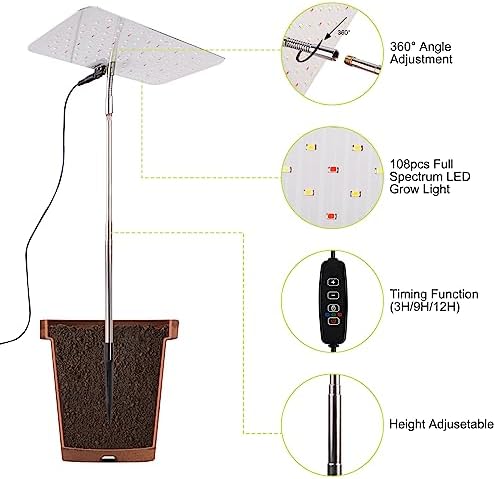 Plant Grow Light Full Spectrum Grow Light for Indoor Plants Plant Light Grow Light 108 LEDs Grow lamp with Automatic on/Off Timer 3/9/12 Hours 10 dimmable Levels