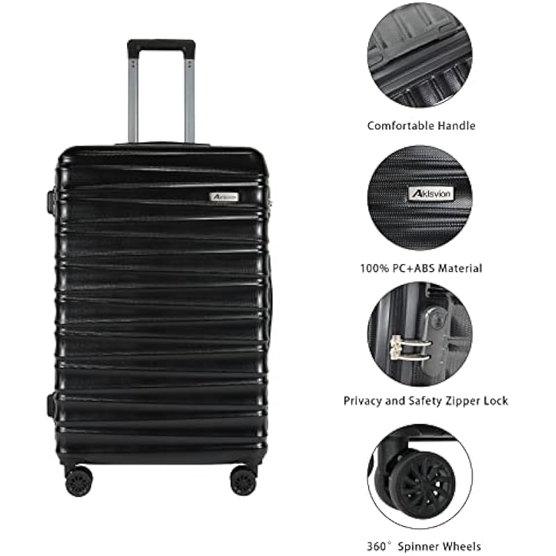Luggage Set 3 Pieces (20/24/28) -Suitcase Set – Carry on Luggage with Wheels – Check-in Luggage – PC + ABS Durable Suitcase Rotating Silent Wheels (Hardside Luggage with Spinner Wheels, Black)…