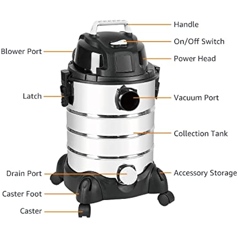 Amazon Basics 6-Gallon 3.5 HP Stainless Steel Wet/Dry Vacuum