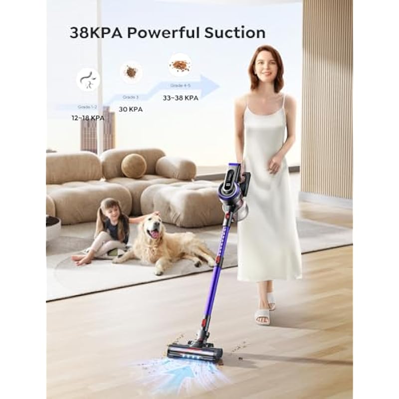 BuTure Cordless Vacuum Cleaner, 450W 38Kpa Powerful Stick Vacuum with 55min Detachable Battery, Vacuum Cleaners with Touch Display, Handheld Vacuums for Hardwood Floor Carpet Pet Hair