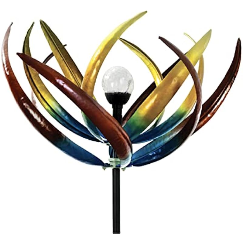 Bits and Pieces – Solar Multi-Colour Tulip Wind Spinner – Solar Powered Glass Ball Emits Colour-Changing Light – Made of Metal and Steel
