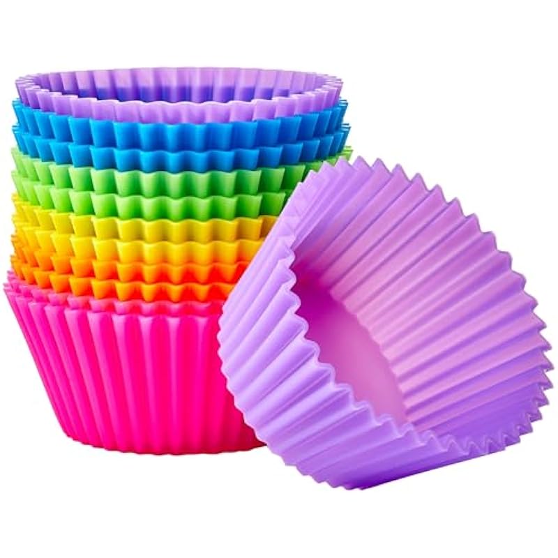 Amazon Basics Reusable Silicone Baking Cups, Muffin Liners-Pack of 12, Multicolor