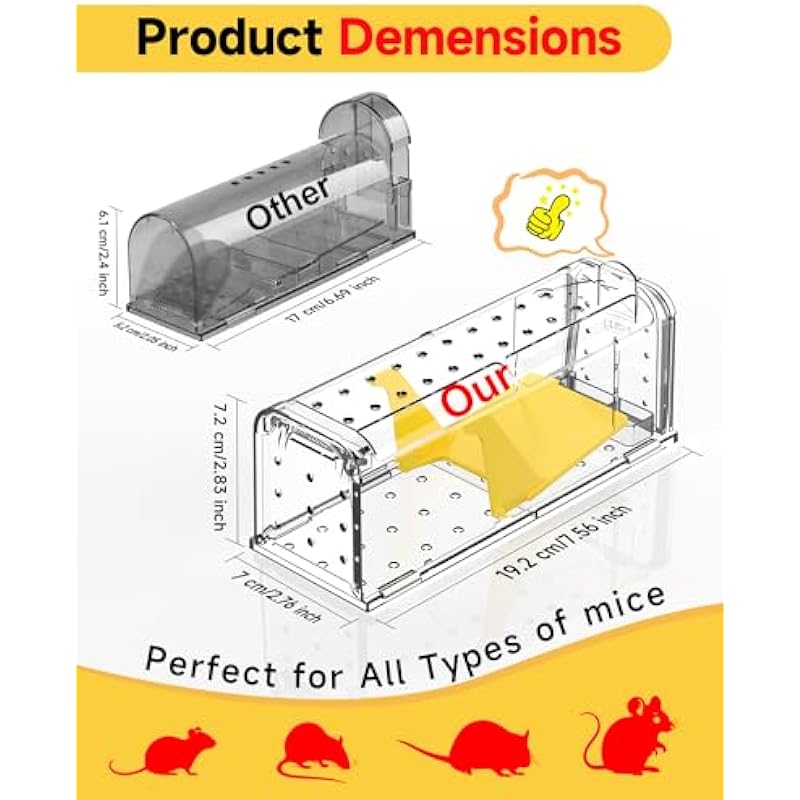 Humane Mouse Traps for Indoor Outdoor: 4 Pack Catch and Release Live Mouse Traps – No Kill Live Mice Trap – Reusable – Safe – Easy to Set & Clean