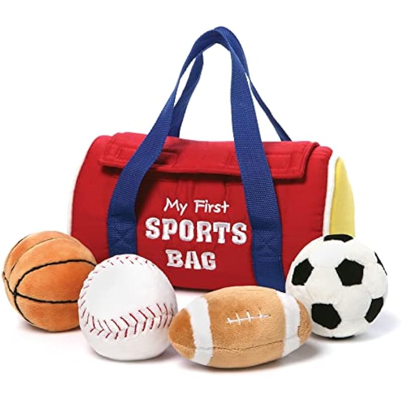 Baby GUND My First Sports Bag Stuffed Plush Playset, Baby Gift Toys for Boys and Girls Ages 1 & Up, 5 Piece, 8″