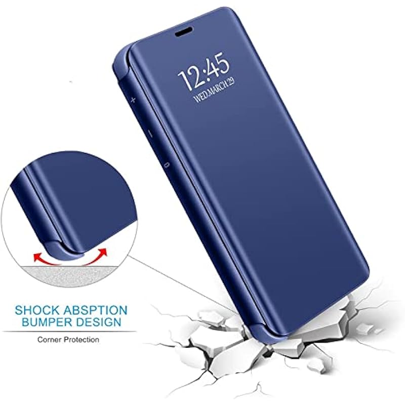 Galaxy S8 Leather Case Compatible with Samsung Galaxy S8 5.8-inch Phone Case Clear View Makeup Mirror Flip Cover, S8 Case with Kickstand Shockproof Protective Cover for Samsung S8 Smartphone