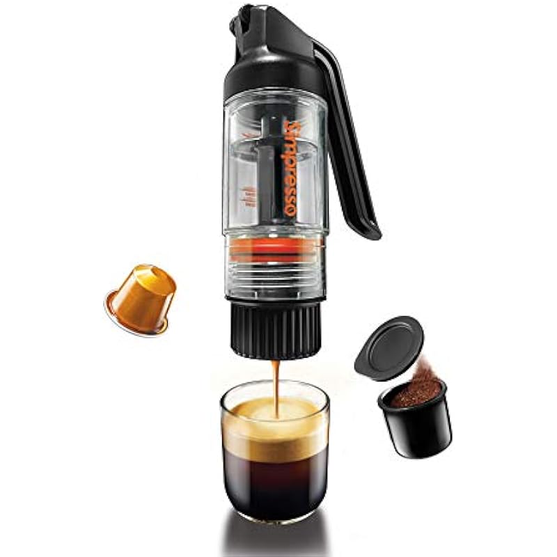 Simpresso Portable Espresso Maker | Compact Travel Coffee Maker Compatible with Nespresso Pods & Espresso Ground Coffee | Manually Operated | Premium Travel Package with All Accessories Included