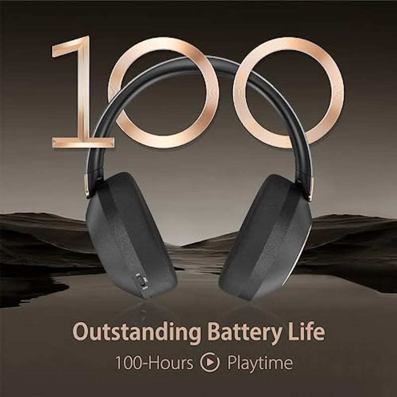 Active Noise Cancelling Headphones, 100H Playtime Headphones Bluetooth Wireless, Bluetooth Headphones Over Ear with Built-in Mic, Wireless Headphones for Travel, Home, Office, Call, Music, Meeting