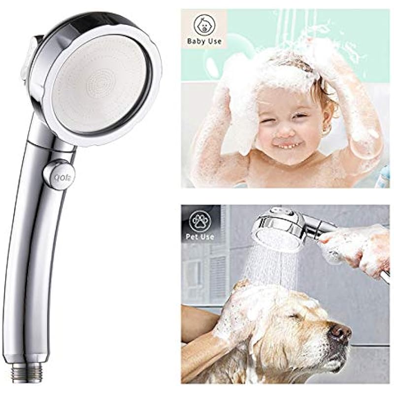 KAIYING Chrome High Pressure Handheld Shower Head with ON/Off Pause Switch, 3 Spray Modes Shower Wand with Shut Off Button, Removable Camper Shower Head with Hose and Adjustable Angle Bracket