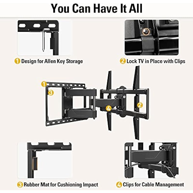 Mounting Dream UL Listed TV Wall Mount for Most 42-84 Inch TV, Full Motion TV Mount with Swivel and Tilt, TV Bracket with Articulating Dual Arms, Fits 16inch Studs, Max VESA 600X400 mm, 100 lbs,MD2617