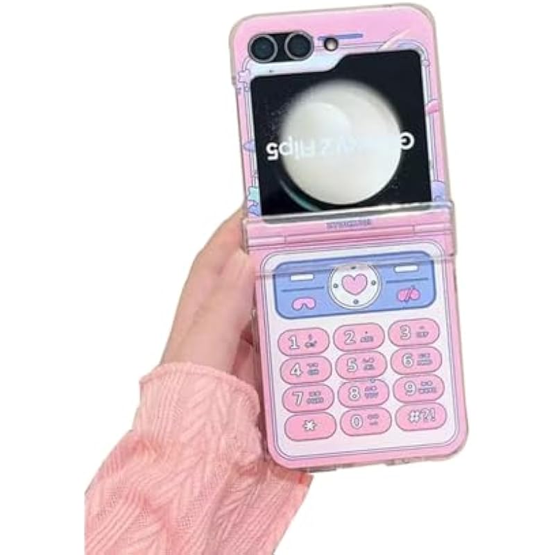 GO-VOLMON Cute Women Case for Samsung Galaxy Z Flip 5, Kawaii Case Pink Phone Print for Galaxy Z Flip 5, Lovely Girly Case Protective Phone Case for Samsung Galaxy Z Flip 5 (Pink Phone)