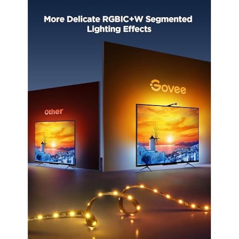 Govee TV Backlight 3 Lite with Fish-Eye Correction Function Sync to 75-85 Inch TVs, 16.4ft RGBICW Wi-Fi TV LED Backlight Strip with Camera, Voice and APP Control, Adapter