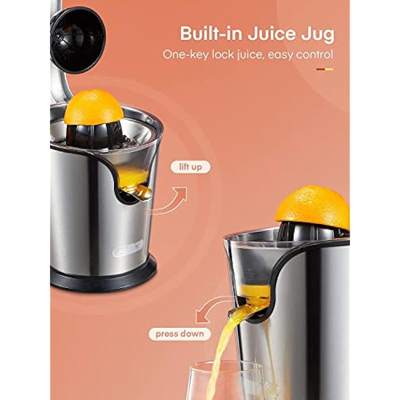 FOHERE Electric Citrus Juicer, Orange Juicer Machine with 2 Size Cones and Humanized Handle, Compact Stainless Steel Citrus Press Juicer Squeezer for Orange Lemon Grapefruit Lime