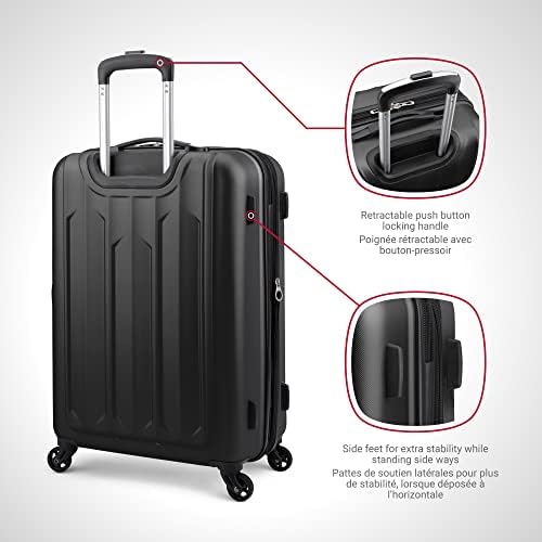 SwissGear Chrome Medium Luggage – Hardside Expandable Spinner Luggage 24-Inch – Black