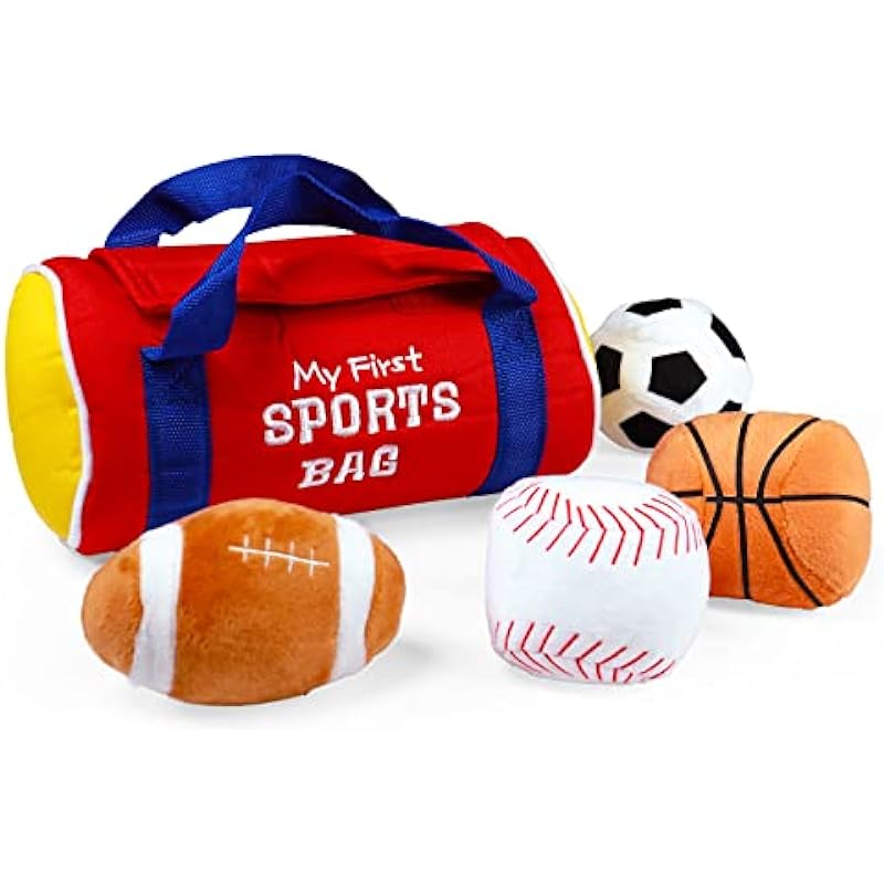 Baby GUND My First Sports Bag Stuffed Plush Playset, Baby Gift Toys for Boys and Girls Ages 1 & Up, 5 Piece, 8″