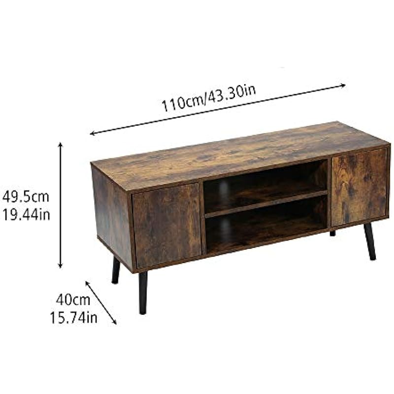 Function Home TV Stand with Storage, Mid-Century Entertainment Center, TV Console for TVs up to 55″, Storage Cabinet with Shelves and Doors for Living Room, Entertainment Room, Office, Rustic Brown