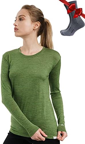 Merino.tech Merino Wool Base Layer Women 100% Merino Wool Light, Mid, Heavyweight Long Sleeve Thermal Shirts + Wool Socks