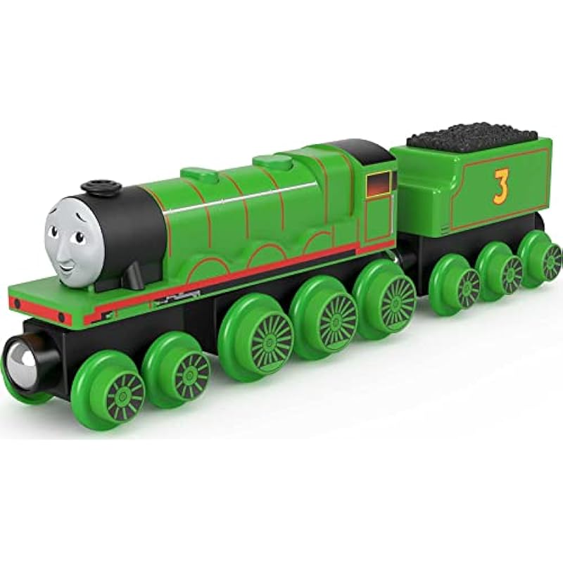 Fisher-Price Thomas & Friends Wooden Railway, Henry Engine and Coal Car, push-along train made from sustainably sourced wood for kids 2 years and up