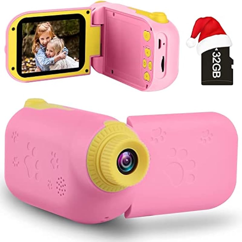 GKTZ Kids Video Camera Camcorder Digital Childrens Toys DV Cameras Recorder with 2.4 inch 1080P FHD Screen for Age 3-10 Year Old Boys Girls Birthday Gifts,Including 32GB Memory Card – Pink