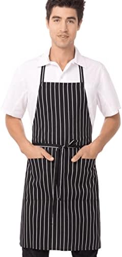 Chef Works Unisex Bib Apron, Black/White Chalk Stripe, One Size