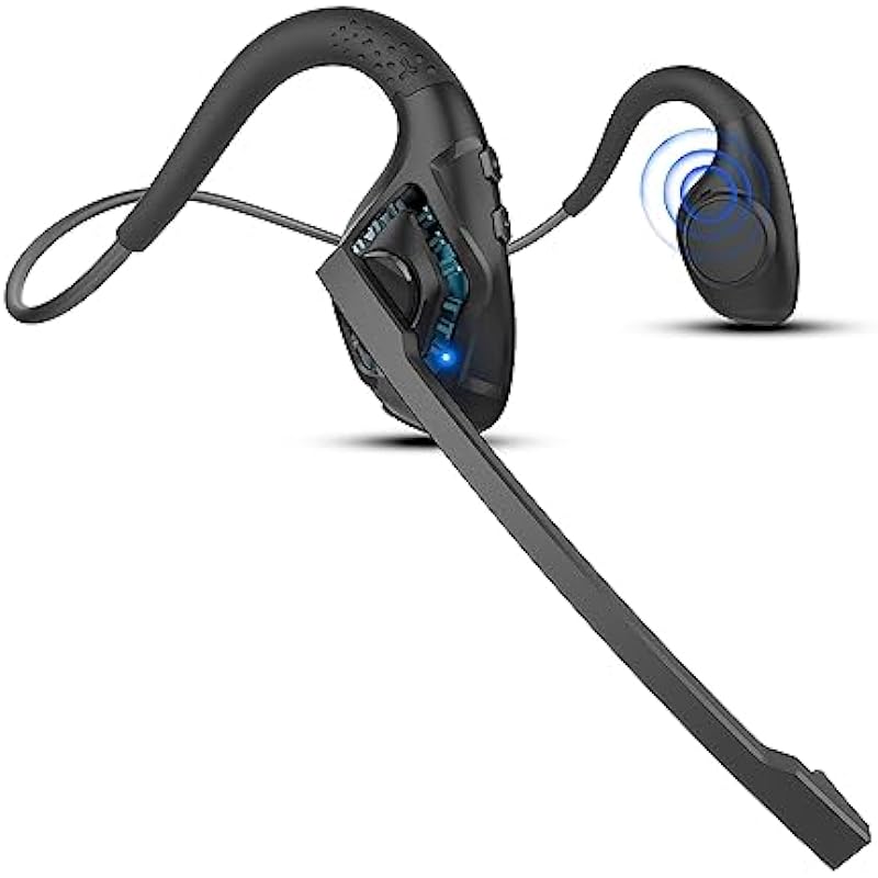 iDIGMALL Open Ear Bluetooth 5.3 Headset w/Microphone Boom for Cell Phones PC, Lightweight Air Conduction Wireless Stereo Headphones w/Noise Canceling Mic & Mute, Comfort for Home Office Working