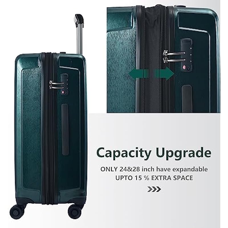 Luggage Set 2 Piece 20/28, 20″ Carry-on with Front Pocket & 28″ Expandable Luggage, ABS+PC Suitcase with Spinner Wheels, TSA Lock, YKK, Dark Green