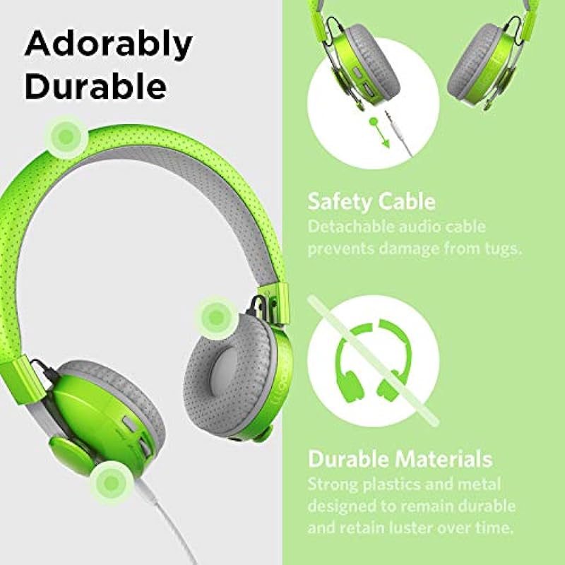 LilGadgets Untangled Pro Wireless Kids Headphones, On-Ear Bluetooth Toddler Headset with Built-in Microphone, Design, No More Tangled Wires, Perfect for Children in School, Green