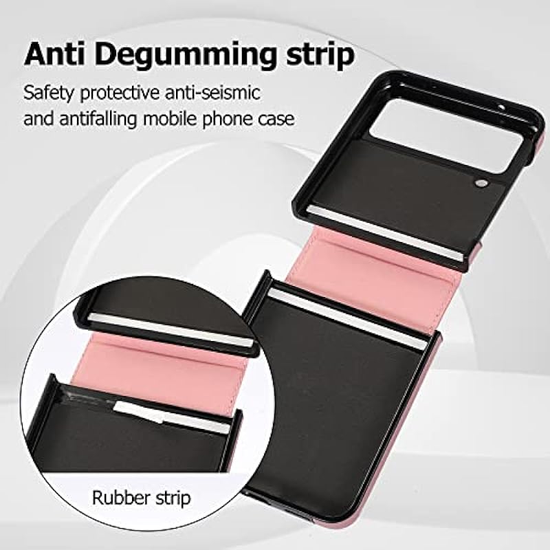 Phone Case for Samsung Galaxy Z Flip 4 5G 2021 Cover with Hinge Protection Ring Holder Stand Slim Shockproof Shell PU Leather Protective Cell Accessories ZFlip4 Z4 Flip4 4Z Flip4case Women Rose Gold