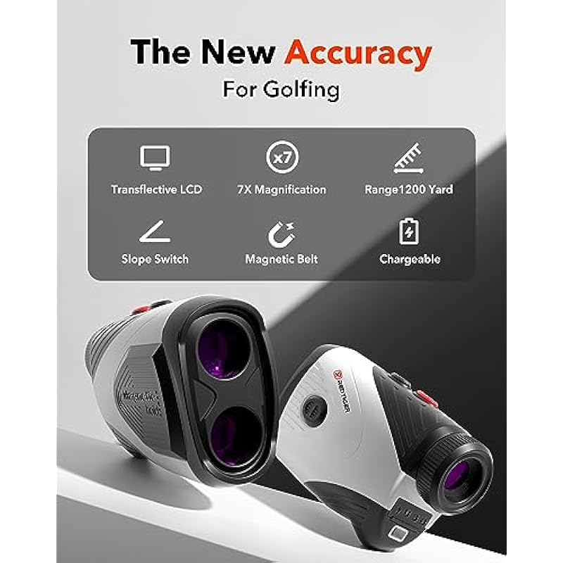 REDTIGER Golf Rangefinder with Slope, 1200 Yards Laser Range Finder Golfing, 7X Magnification, Flag Pole Locking Vibration, Rechargeable Range Finders with Magnet Stripe